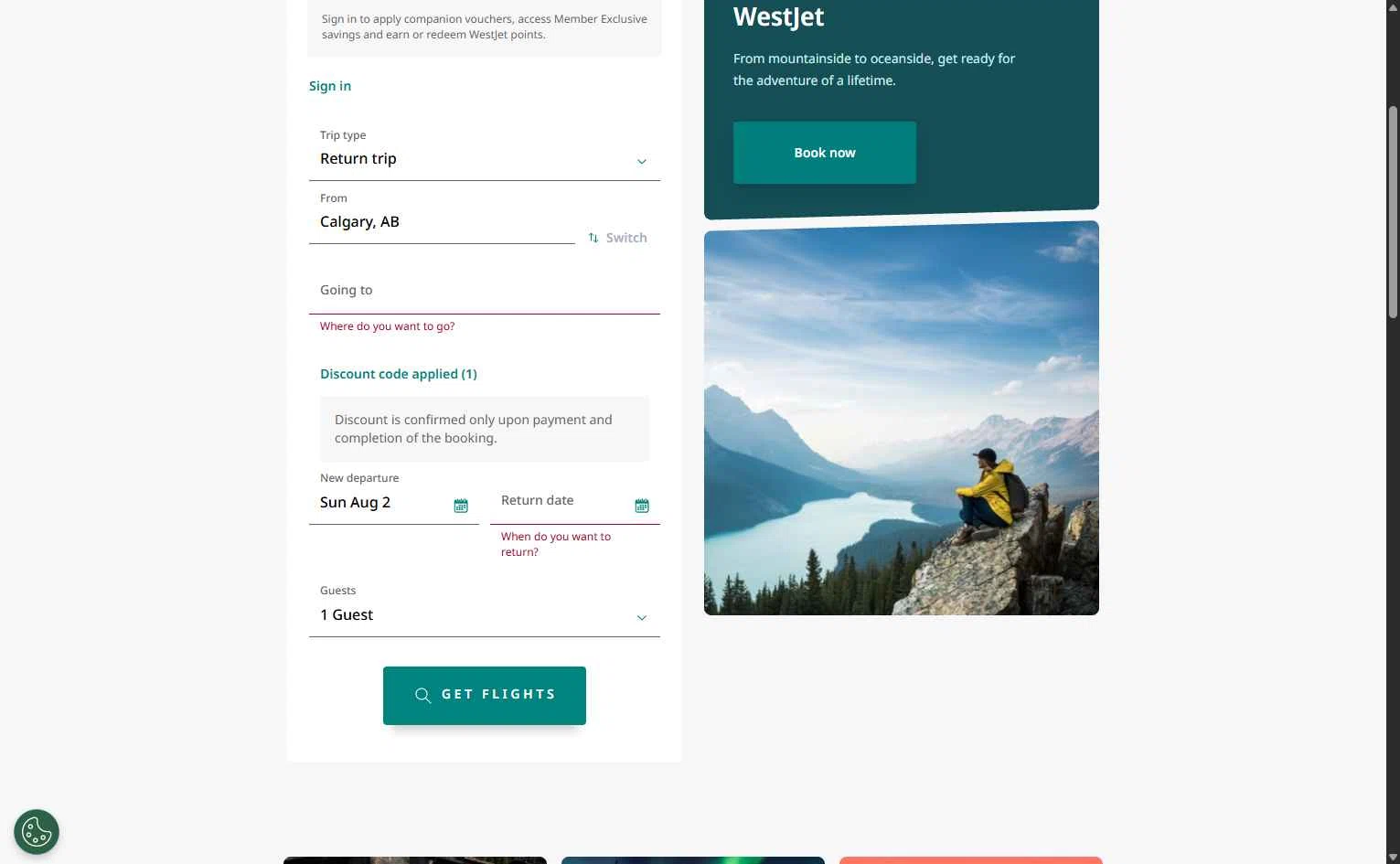 Verification screenshot for 10% Off Storewide at WestJet - 5h ago