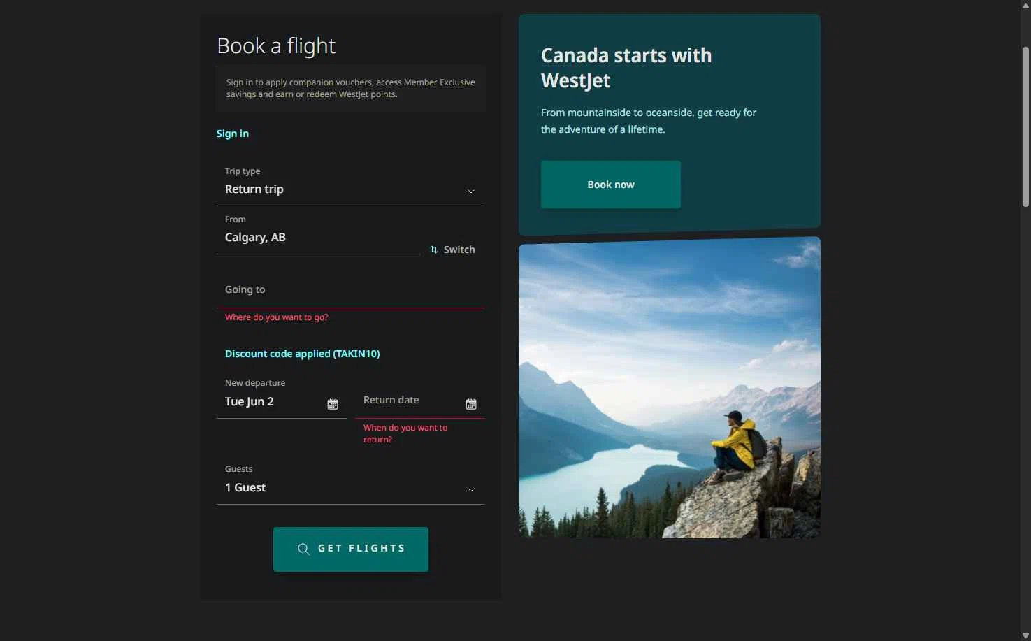 Verification screenshot for 10% Off Storewide at WestJet — 1d ago