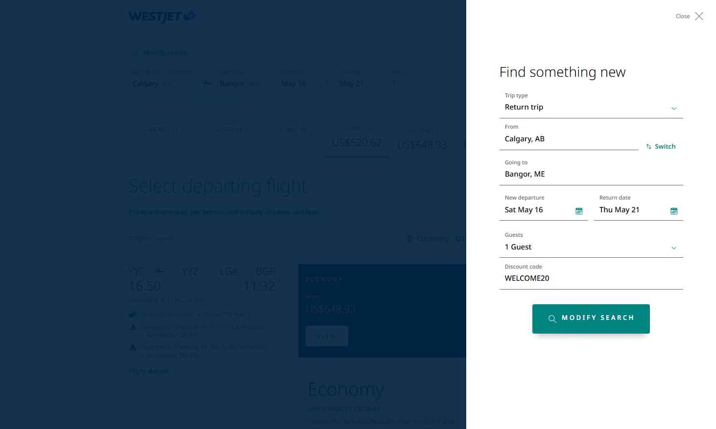 Verification screenshot for 20% Off Storewide at WestJet — 19d ago