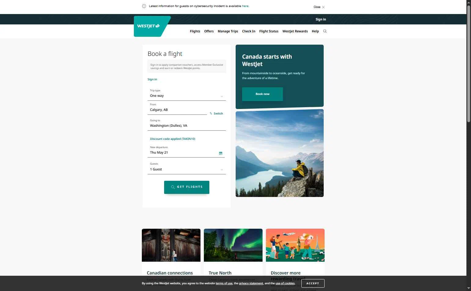 Verification screenshot for 10% Off Storewide at WestJet — 30d ago