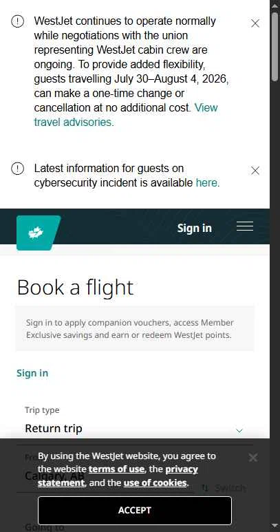 Verification screenshot for 10% Off Storewide at WestJet - 6d ago