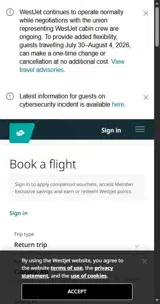 WestJet coupon verification screenshot