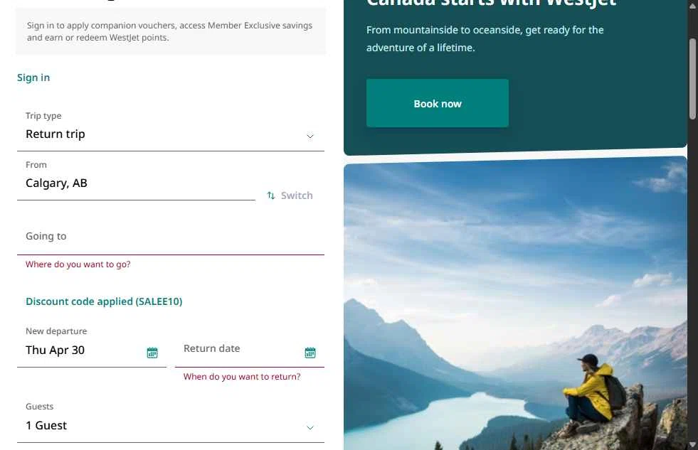 Verification screenshot for 10% Off Storewide at WestJet — 35d ago