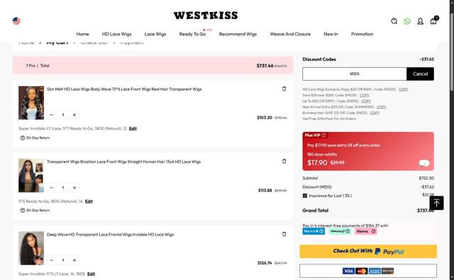 West Kiss checkout page showing West Kiss coupon code box | Screenshot taken by SimplyCodes community member on Sep 10, 2025