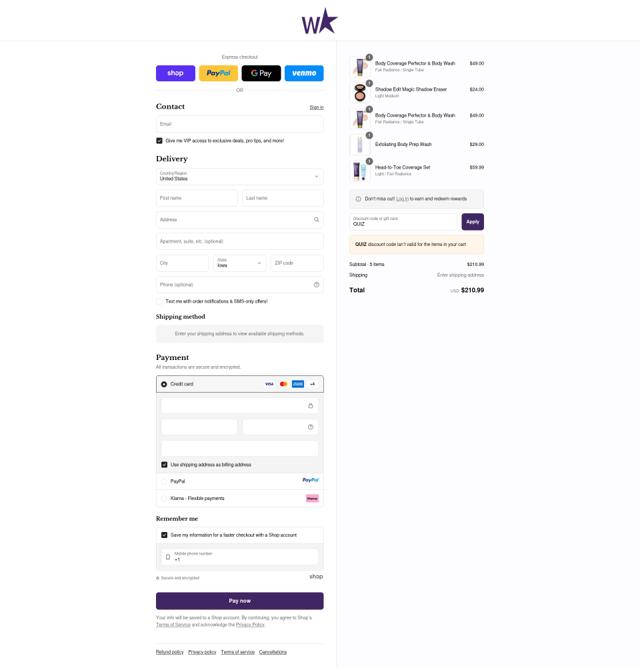 Westmore Beauty checkout page showing Westmore Beauty discount code box | Screenshot taken by SimplyCodes community member on Sep 12, 2025