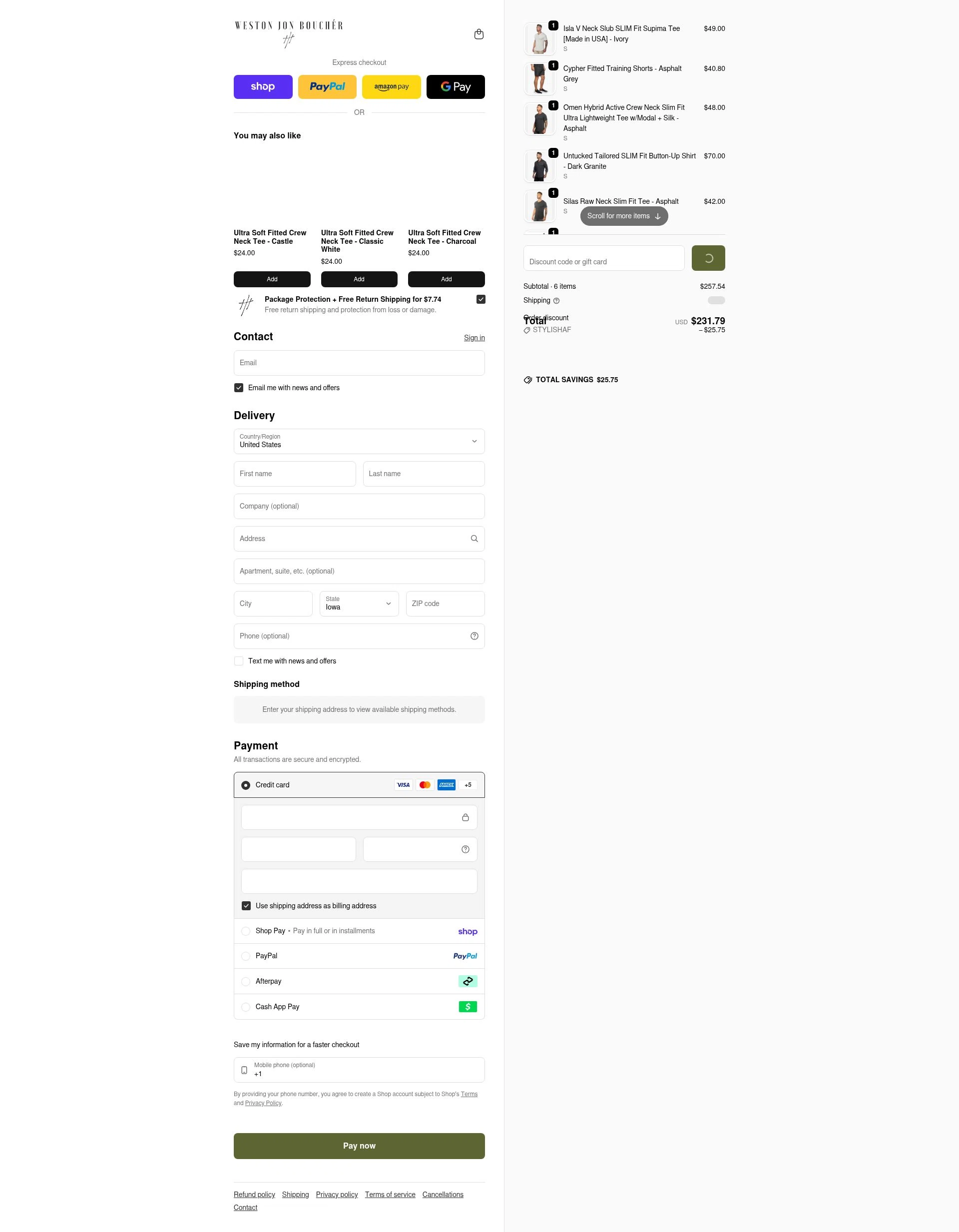 Weston Jon Bouchér checkout page showing Weston Jon Bouchér promo code box | Screenshot taken by SimplyCodes community member on Feb 13, 2026