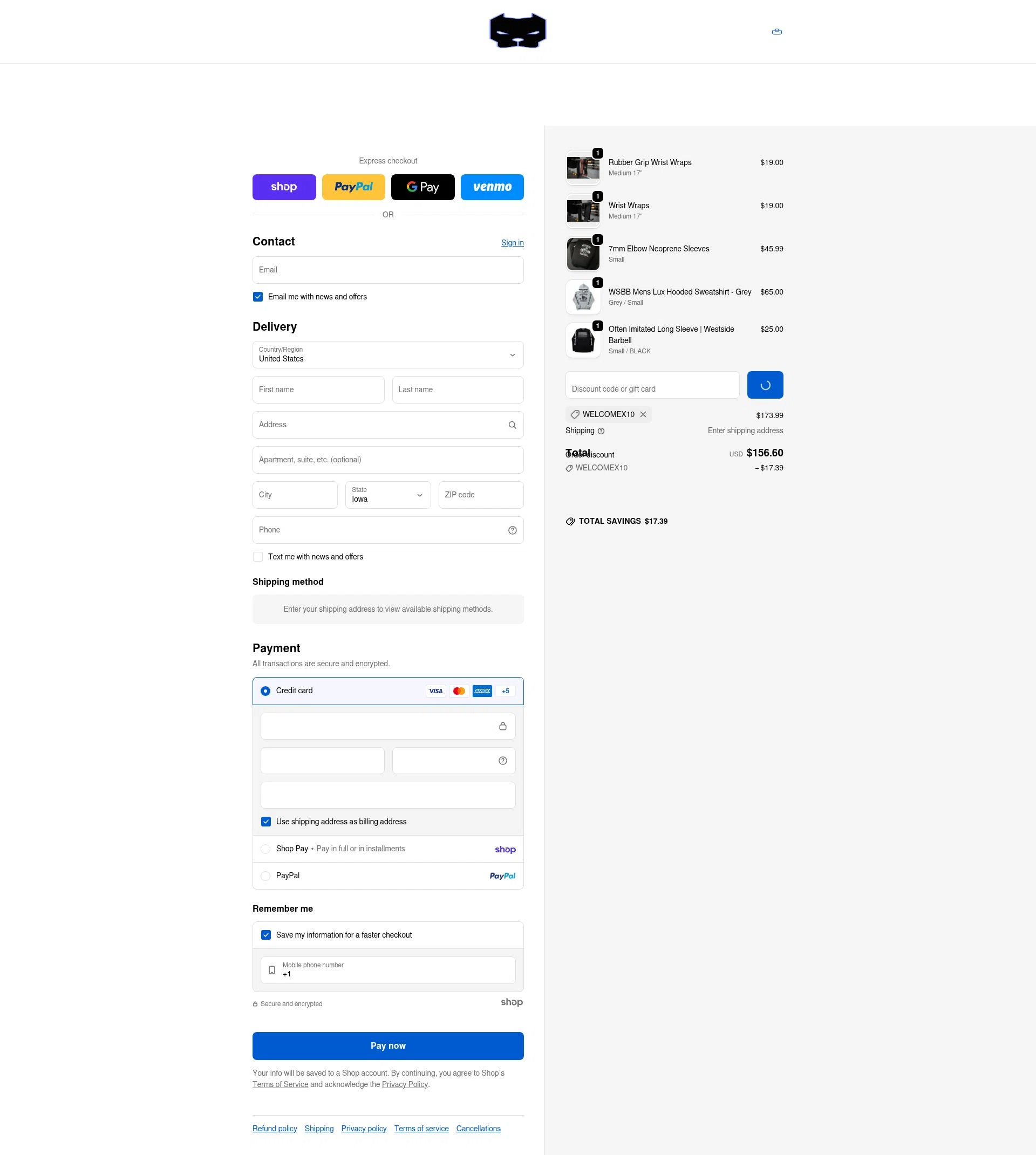 Westside Barbell checkout page showing Westside Barbell promo code box | Screenshot taken by SimplyCodes community member on Jan 24, 2026