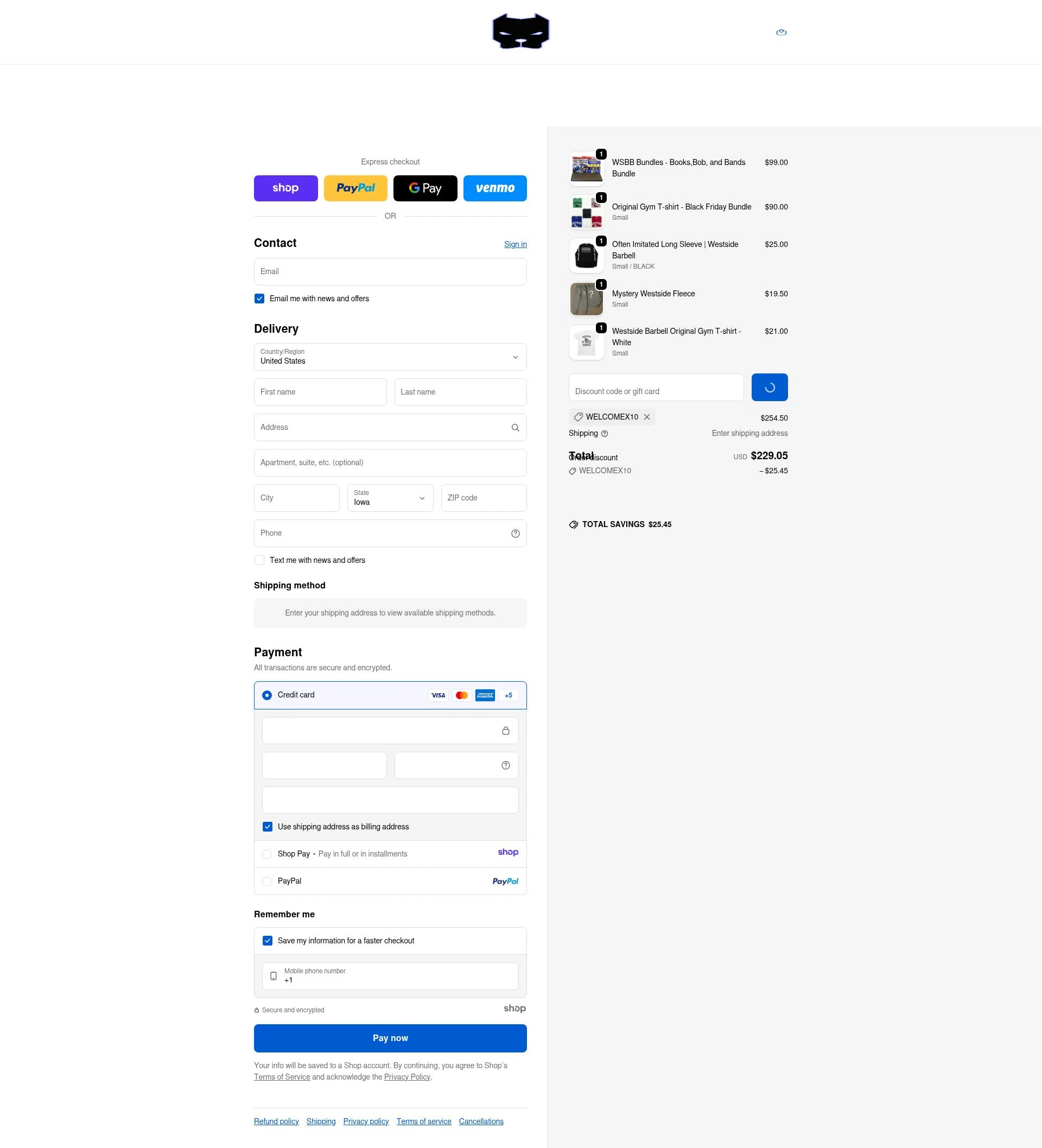 Westside Barbell checkout page showing Westside Barbell promo code box | Screenshot taken by SimplyCodes community member on Dec 30, 2025