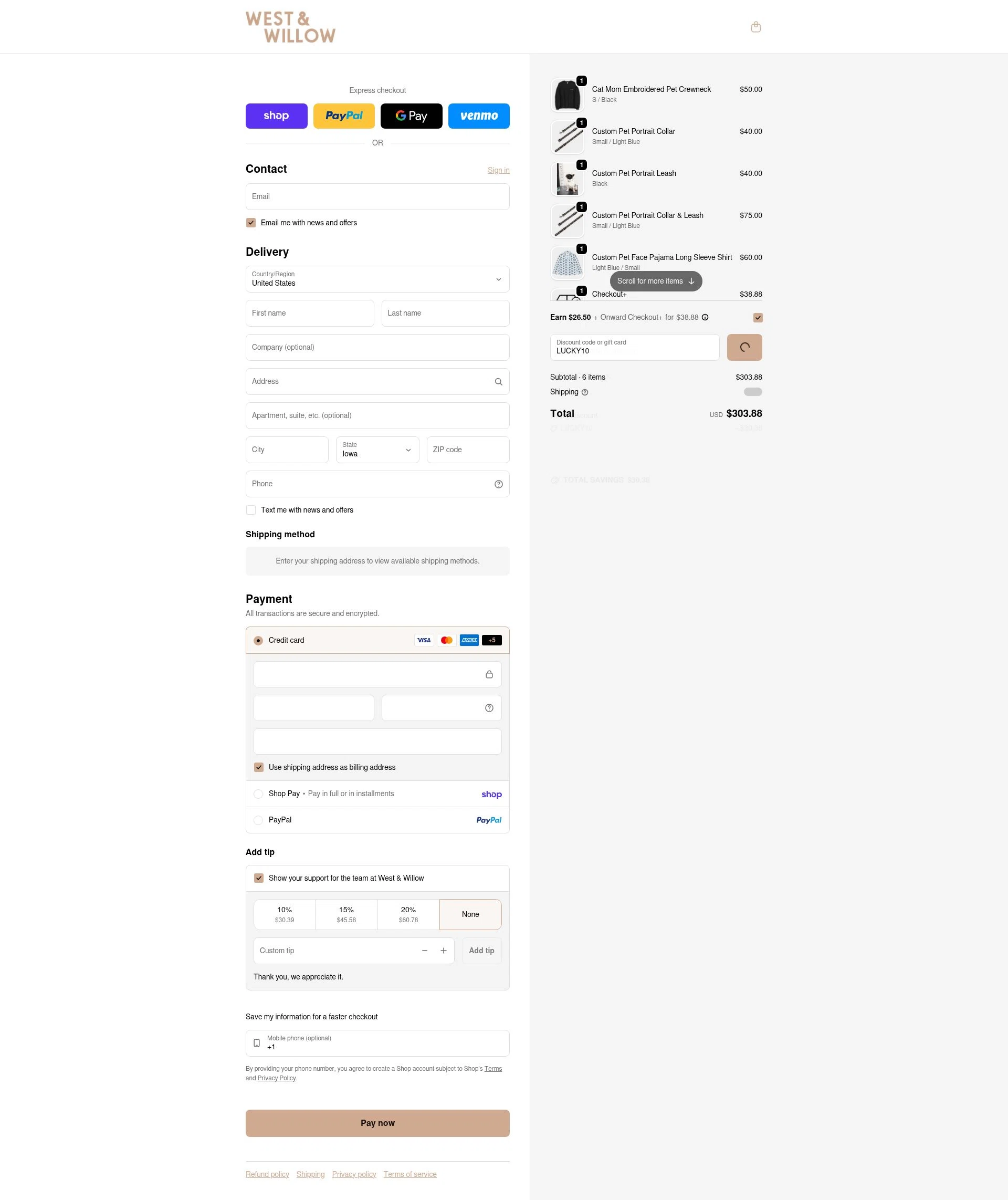 West & Willow checkout page showing West & Willow discount code box | Screenshot taken by SimplyCodes community member on Feb 7, 2026