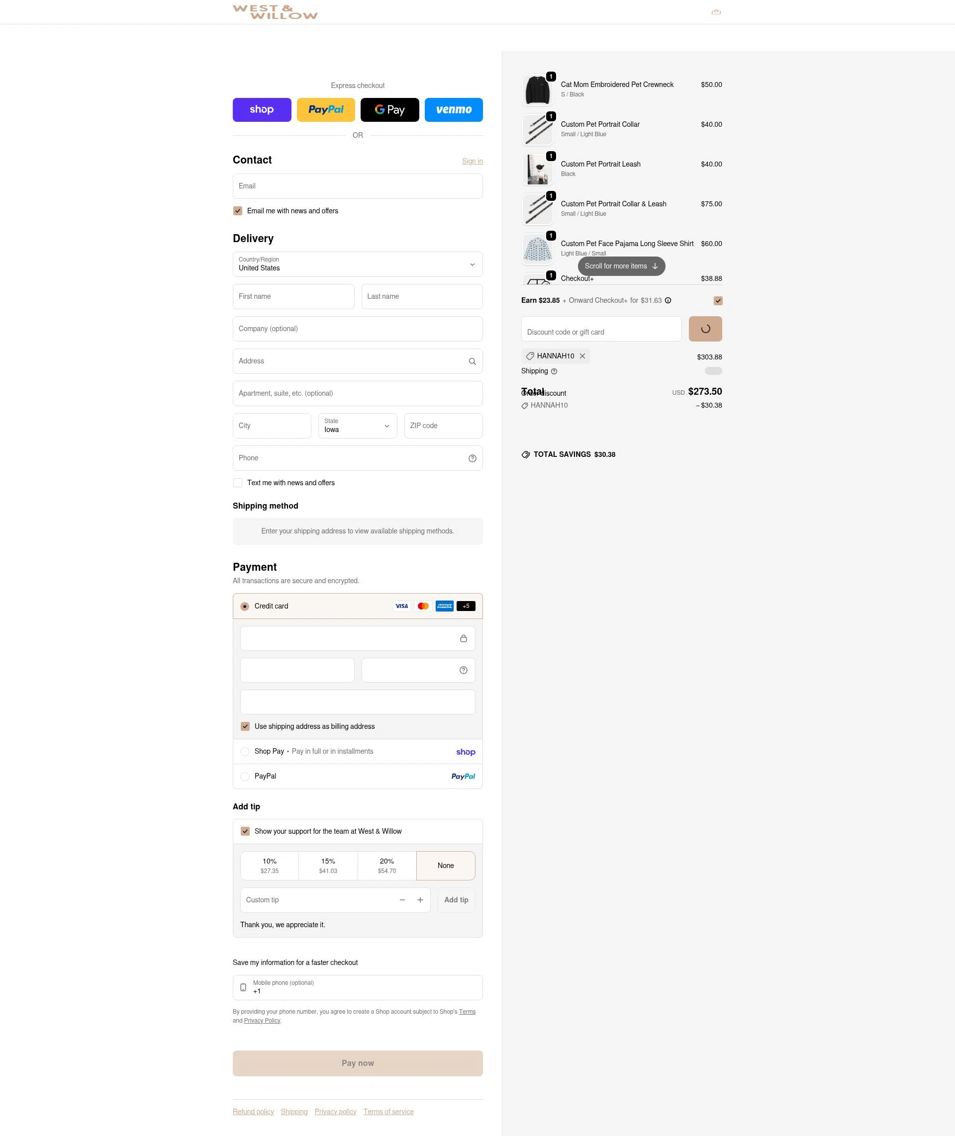 West & Willow checkout page showing West & Willow discount code box | Screenshot taken by SimplyCodes community member on Feb 7, 2026