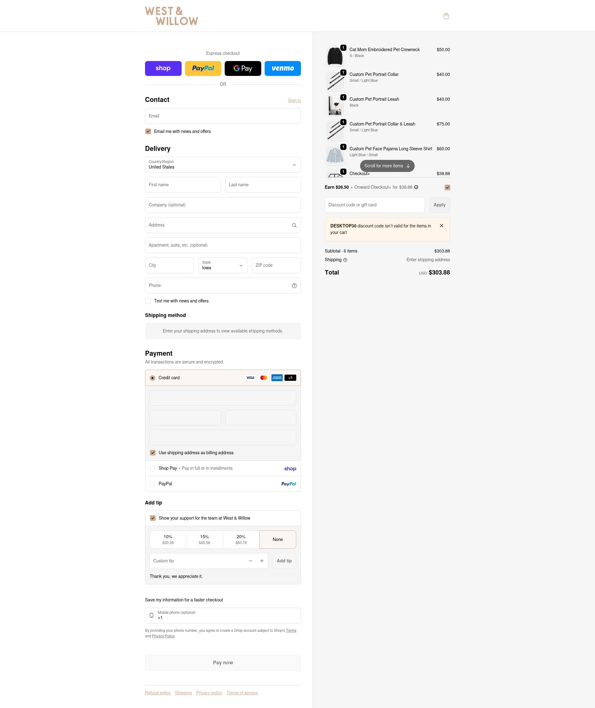 West & Willow checkout page showing West & Willow discount code box | Screenshot taken by SimplyCodes community member on Feb 7, 2026