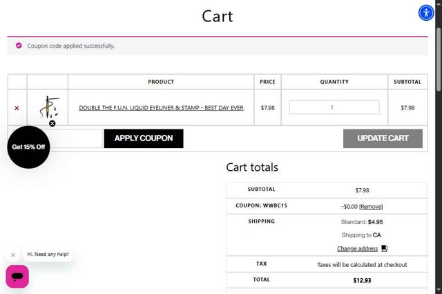 Wet n Wild checkout page showing Wet n Wild promo code box | Screenshot taken by SimplyCodes community member on May 13, 2025