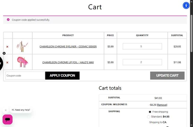 Wet n Wild checkout page showing Wet n Wild promo code box | Screenshot taken by SimplyCodes community member on May 8, 2025