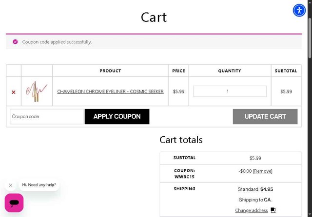 Wet n Wild checkout page showing Wet n Wild promo code box | Screenshot taken by SimplyCodes community member on May 5, 2025