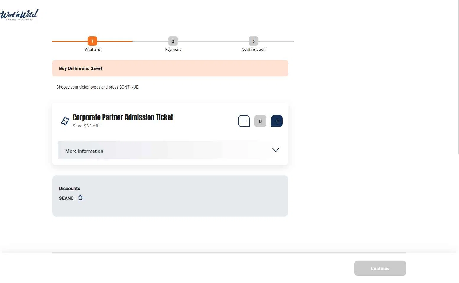 Wet 'n Wild Emerald Pointe checkout page showing Wet 'n Wild Emerald Pointe promo code box | Screenshot taken by SimplyCodes community member on Jul 21, 2025