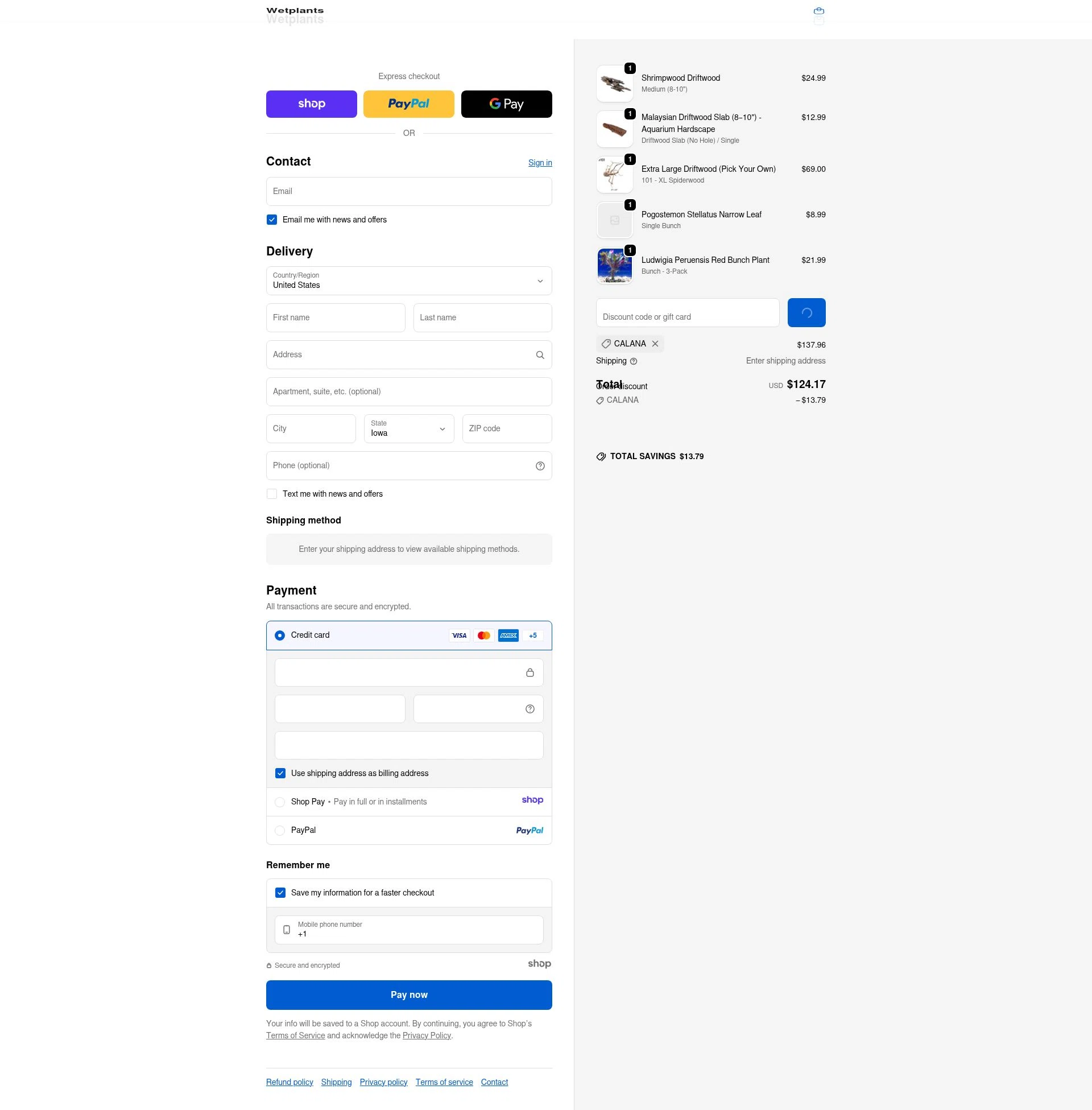 Wetplants checkout page showing Wetplants coupon code box | Screenshot taken by SimplyCodes community member on Jan 6, 2026