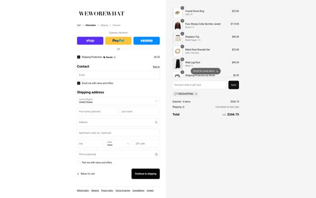 WeWoreWhat checkout page showing WeWoreWhat promo code box | Screenshot taken by SimplyCodes community member on Sep 15, 2025