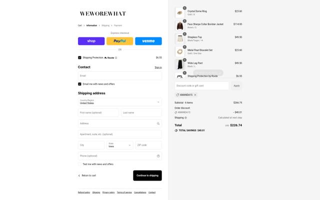 WeWoreWhat checkout page showing WeWoreWhat promo code box | Screenshot taken by SimplyCodes community member on Sep 15, 2025