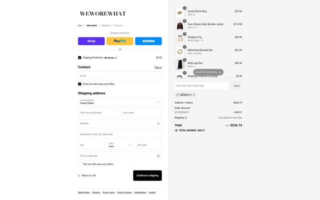 WeWoreWhat checkout page showing WeWoreWhat promo code box | Screenshot taken by SimplyCodes community member on Sep 15, 2025