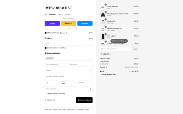 WeWoreWhat checkout page showing WeWoreWhat promo code box | Screenshot taken by SimplyCodes community member on Sep 15, 2025