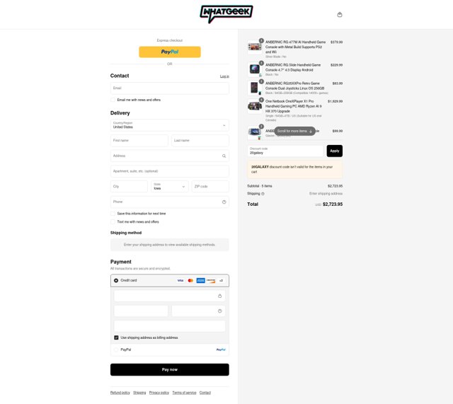 WhatGeek checkout page showing WhatGeek discount code box | Screenshot taken by SimplyCodes community member on Sep 2, 2025