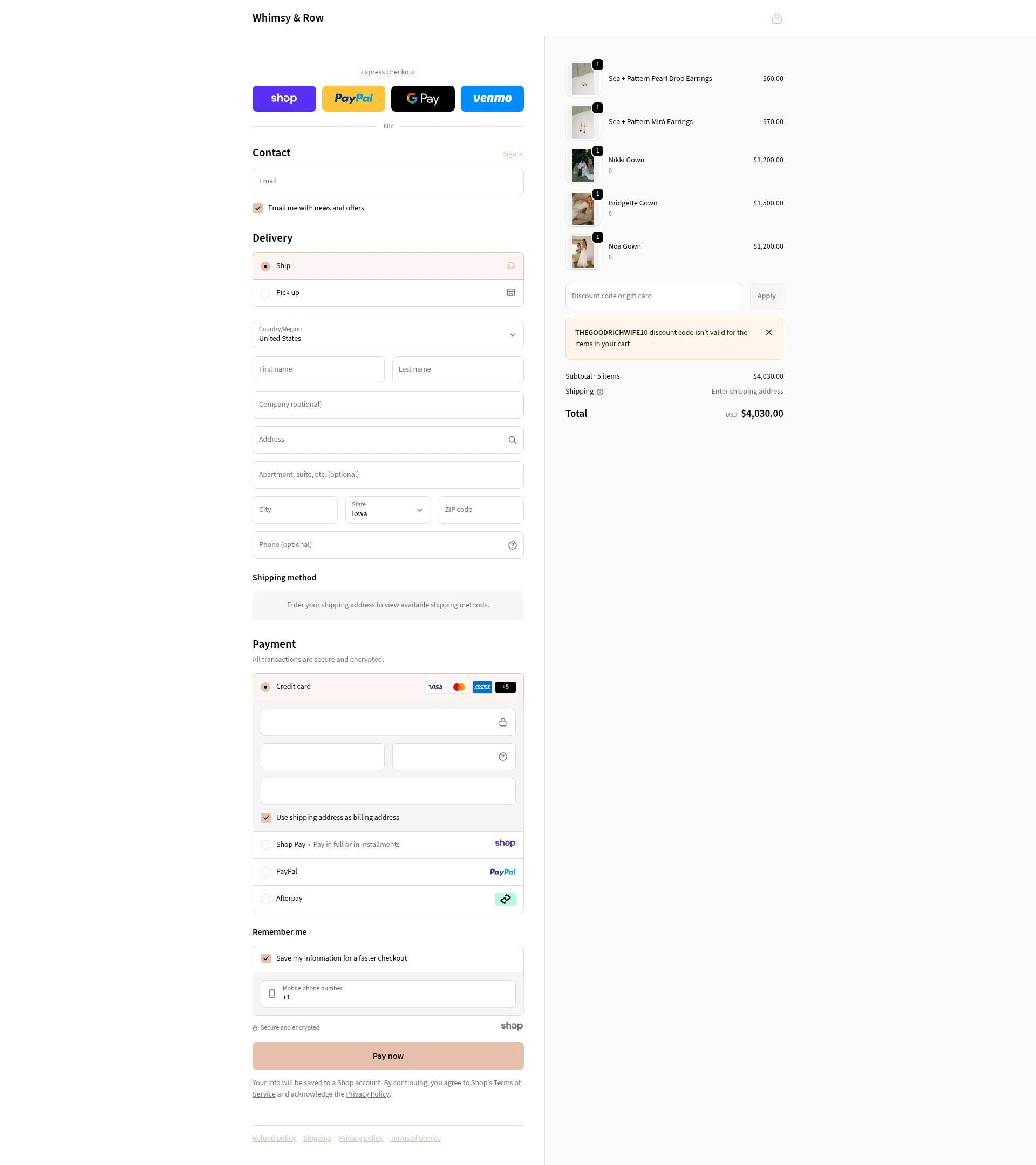 Whimsy & Row checkout page showing Whimsy & Row promo code box | Screenshot taken by SimplyCodes community member on Jan 2, 2026