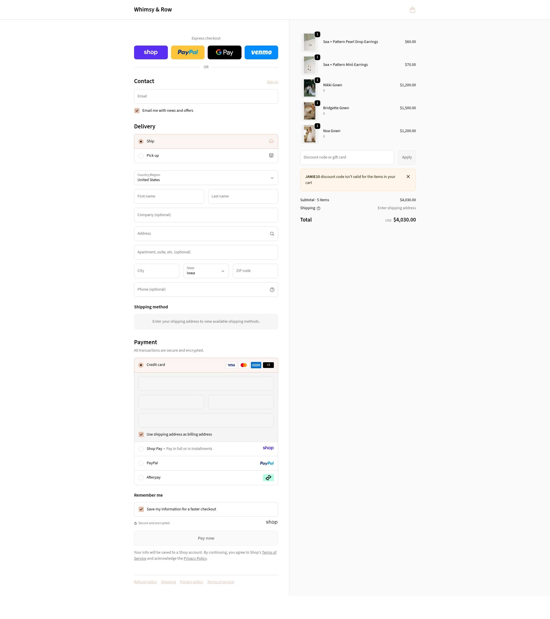 Whimsy & Row checkout page showing Whimsy & Row promo code box | Screenshot taken by SimplyCodes community member on Jan 2, 2026
