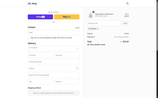Whipsnade Zoo checkout page showing Whipsnade Zoo discount code box | Screenshot taken by SimplyCodes community member on Aug 12, 2025
