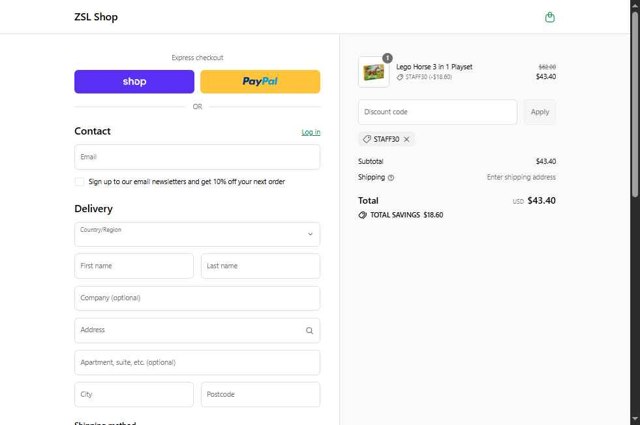 Whipsnade Zoo checkout page showing Whipsnade Zoo discount code box | Screenshot taken by SimplyCodes community member on Aug 30, 2025