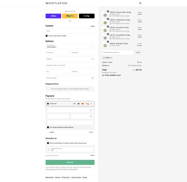 Whistlefish checkout page showing Whistlefish discount code box | Screenshot taken by SimplyCodes community member on Sep 2, 2025
