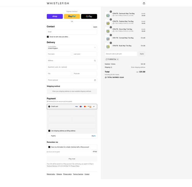 Whistlefish checkout page showing Whistlefish discount code box | Screenshot taken by SimplyCodes community member on Sep 6, 2025