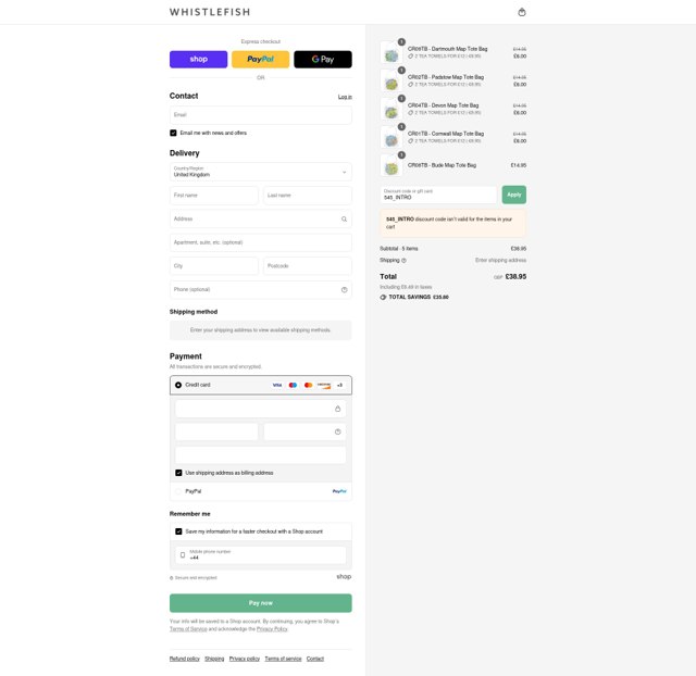 Whistlefish checkout page showing Whistlefish discount code box | Screenshot taken by SimplyCodes community member on Aug 29, 2025