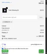 MOBILE15 coupon verification screenshot