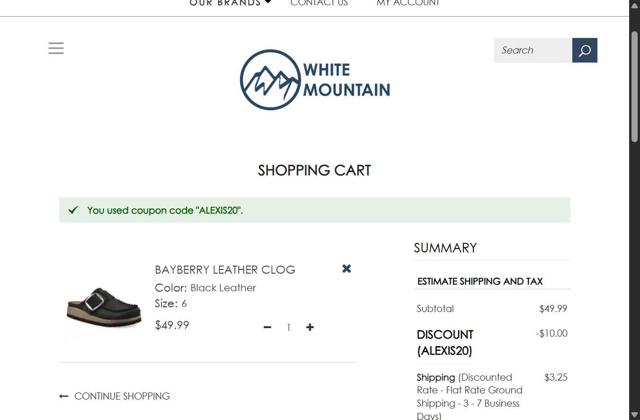 White Mountain checkout page showing White Mountain discount code box | Screenshot taken by SimplyCodes community member on Sep 2, 2025