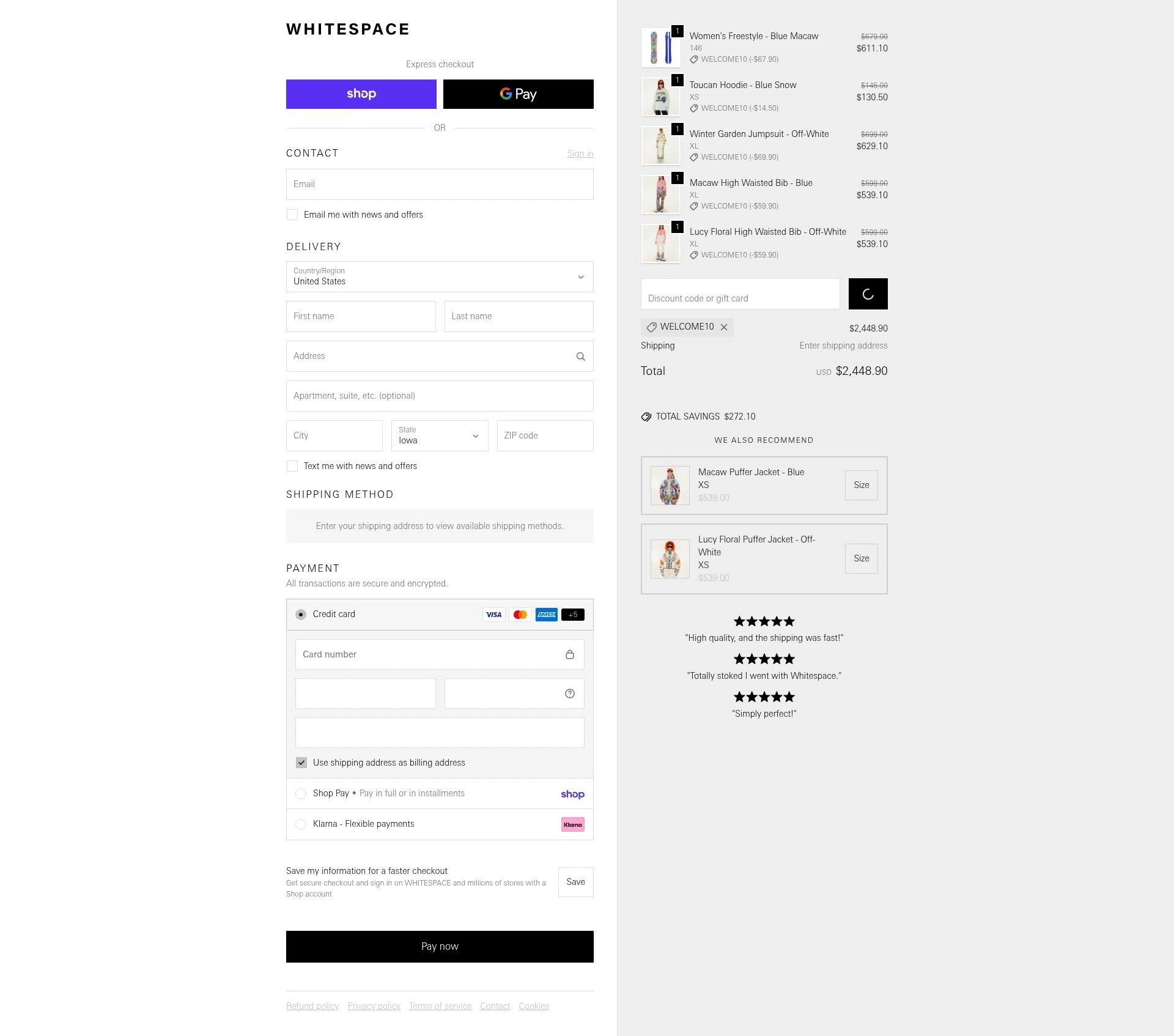 Whitespace checkout page showing Whitespace discount code box | Screenshot taken by SimplyCodes community member on Feb 17, 2026