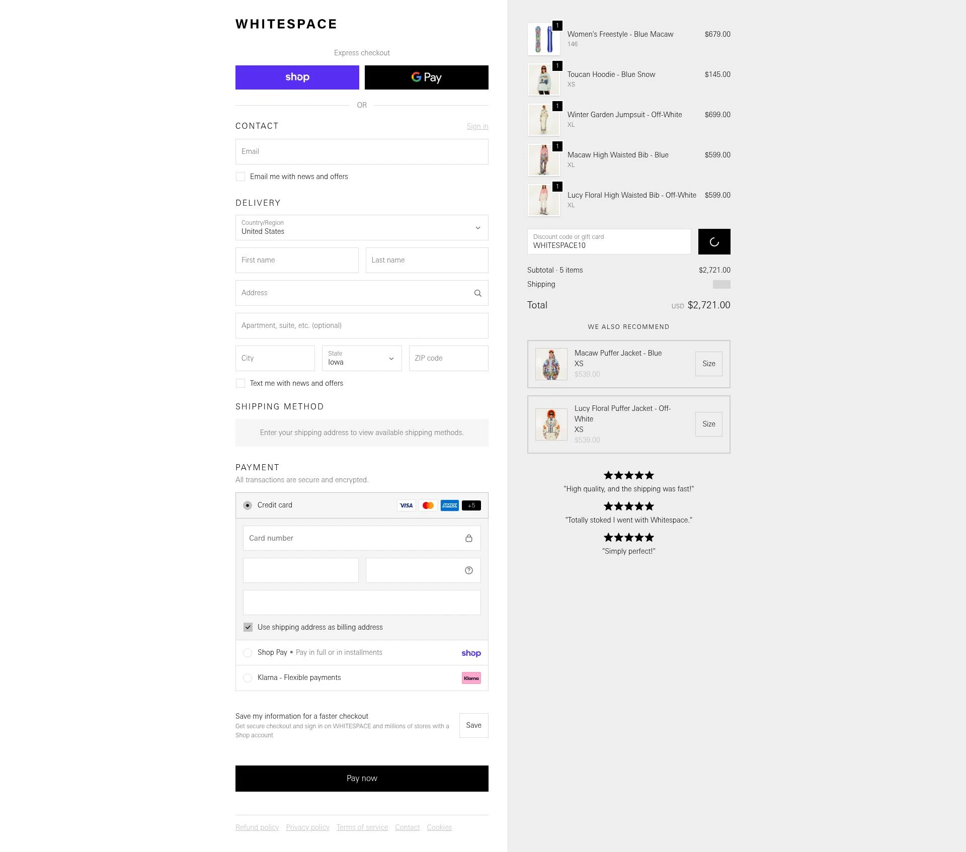 Whitespace checkout page showing Whitespace discount code box | Screenshot taken by SimplyCodes community member on Feb 17, 2026