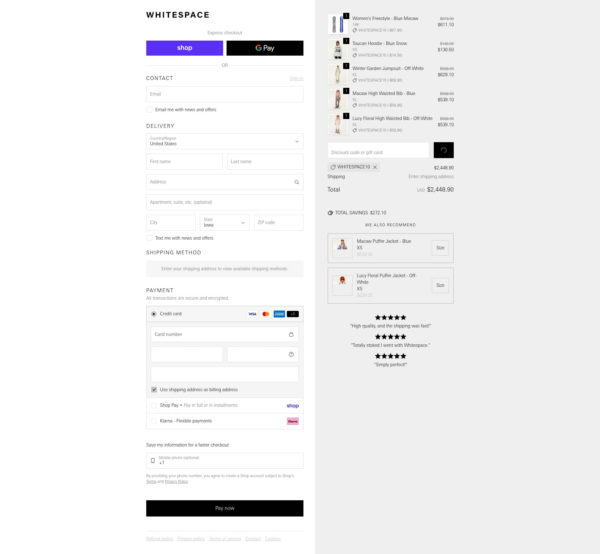 Whitespace checkout page showing Whitespace discount code box | Screenshot taken by SimplyCodes community member on Feb 13, 2026