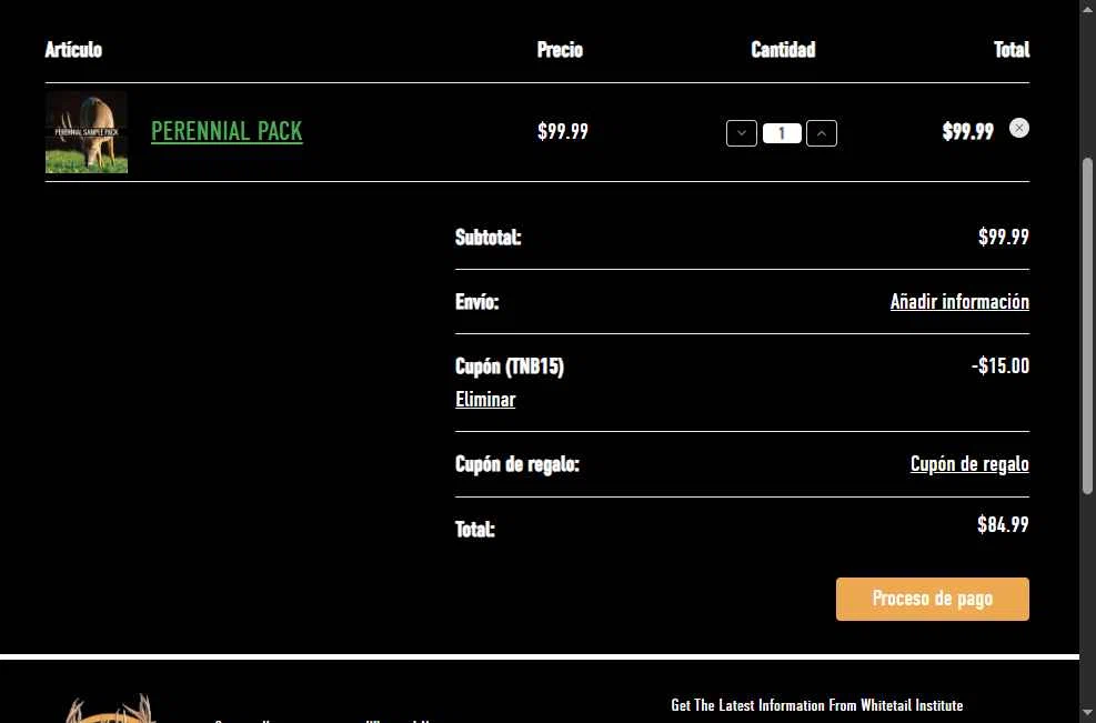 Whitetail Institute checkout page showing Whitetail Institute coupon code box | Screenshot taken by SimplyCodes community member on Feb 17, 2026