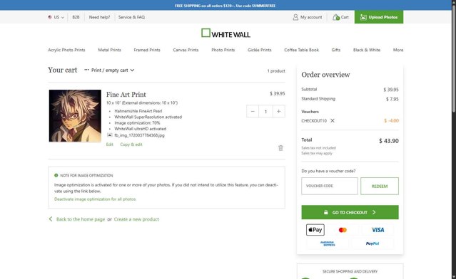 WhiteWall checkout page showing WhiteWall coupon code box | Screenshot taken by SimplyCodes community member on Aug 9, 2025