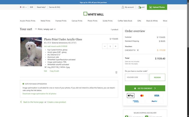 WhiteWall checkout page showing WhiteWall coupon code box | Screenshot taken by SimplyCodes community member on Jun 19, 2025