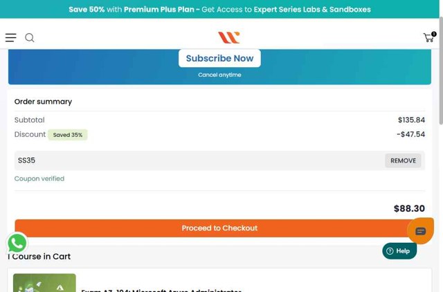 Whizlabs checkout page showing Whizlabs promo code box | Screenshot taken by SimplyCodes community member on Sep 7, 2025