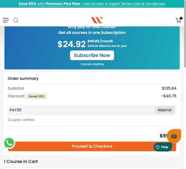 Whizlabs checkout page showing Whizlabs promo code box | Screenshot taken by SimplyCodes community member on Sep 3, 2025