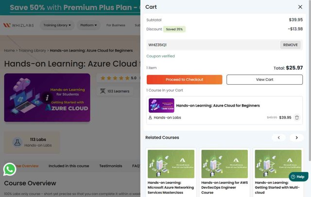 Whizlabs checkout page showing Whizlabs promo code box | Screenshot taken by SimplyCodes community member on Sep 3, 2025