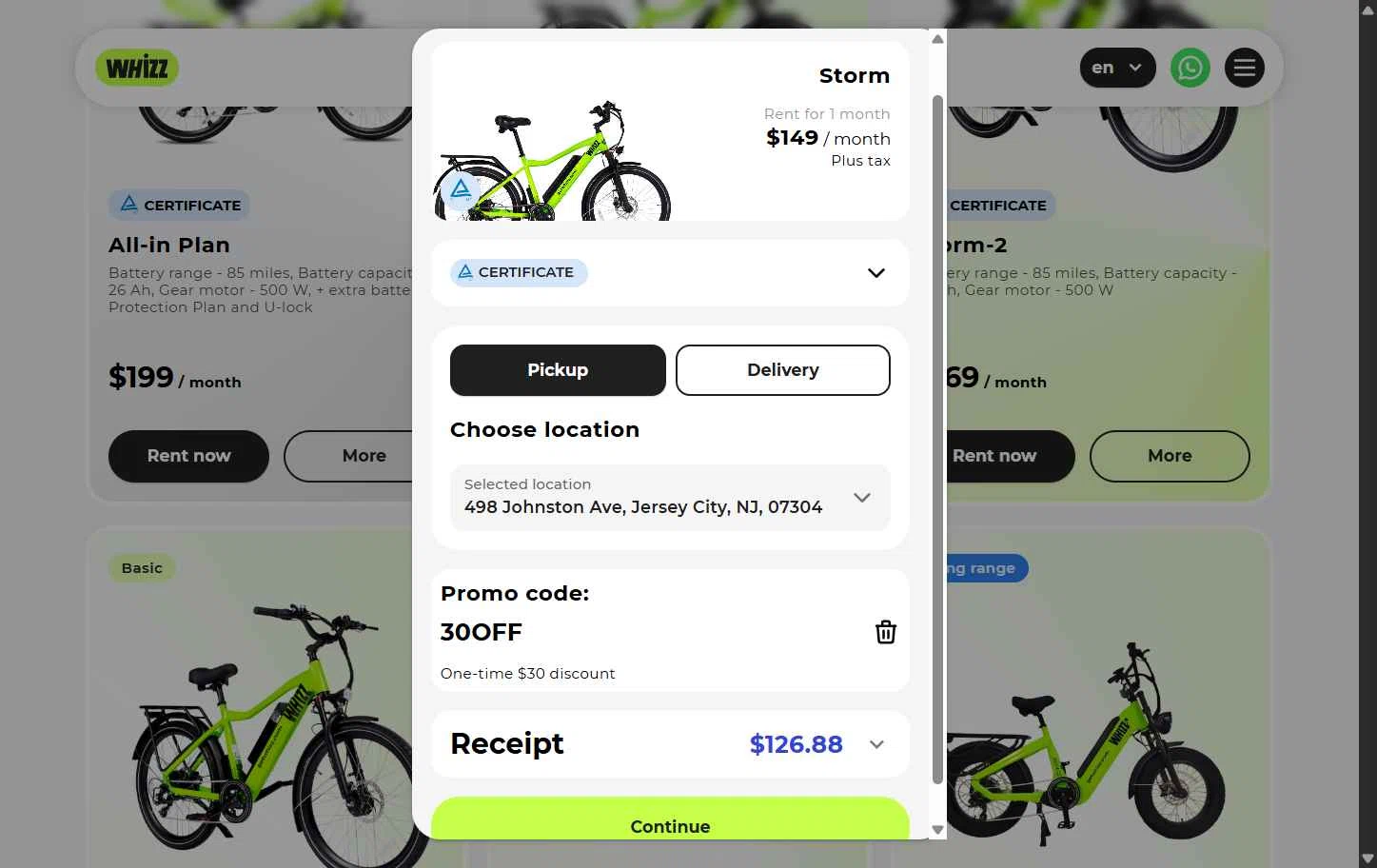 Whizz Bike checkout page showing Whizz Bike promo code box | Screenshot taken by SimplyCodes community member on Jan 4, 2026