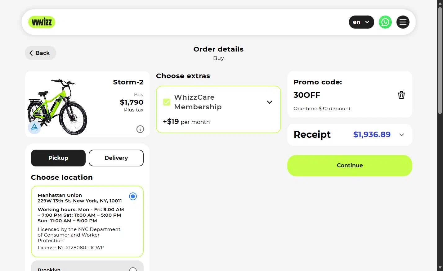 Whizz Bike checkout page showing Whizz Bike promo code box | Screenshot taken by SimplyCodes community member on Feb 8, 2026