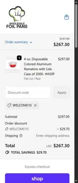 WELCOME10 coupon verification screenshot