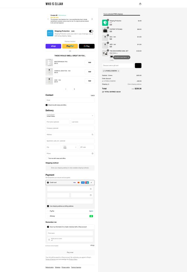 Who Is Elijah checkout page showing Who Is Elijah promo code box | Screenshot taken by SimplyCodes community member on Sep 3, 2025