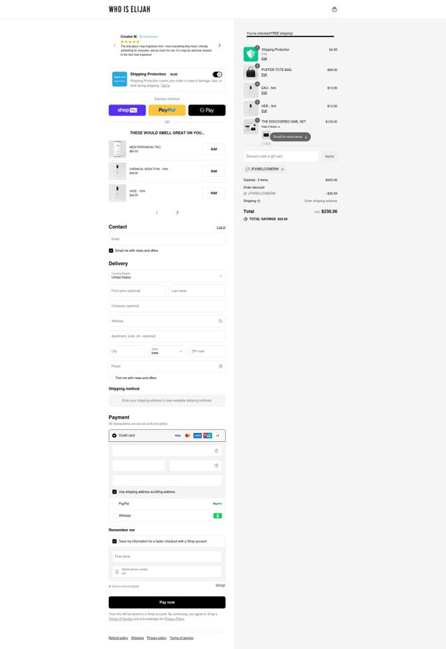 Who Is Elijah checkout page showing Who Is Elijah promo code box | Screenshot taken by SimplyCodes community member on Aug 21, 2025