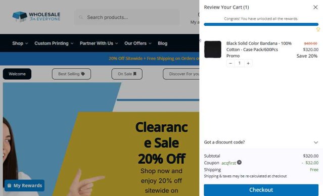Wholesale For Everyone checkout page showing Wholesale For Everyone promo code box | Screenshot taken by SimplyCodes community member on Jun 28, 2025