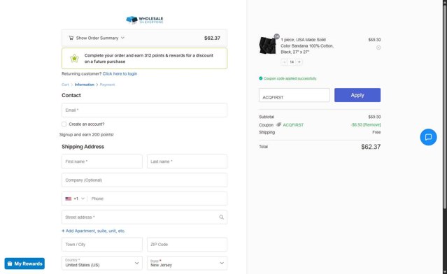 Wholesale For Everyone checkout page showing Wholesale For Everyone promo code box | Screenshot taken by SimplyCodes community member on Aug 4, 2025